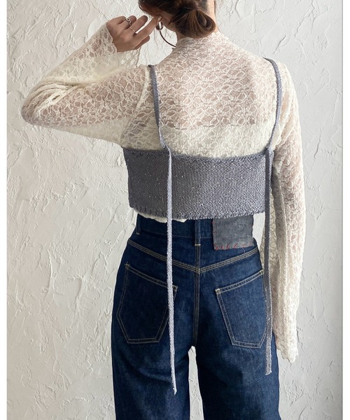 She's Closet（シーズクローゼット）の「グリッターラメスパンコールショート丈ニットビスチェキャミソール（キャミソール・レディース・アイボリー/グレー/ゴールド/ブラック・FREE）」の8枚目の写真