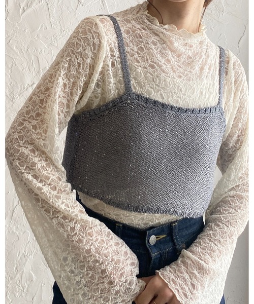 She's Closet（シーズクローゼット）の「グリッターラメスパンコールショート丈ニットビスチェキャミソール（キャミソール・レディース・アイボリー/グレー/ゴールド/ブラック・FREE）」の20枚目の写真