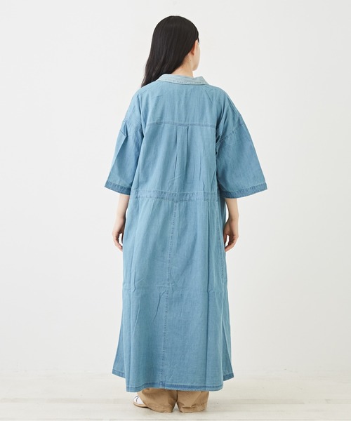 CUBE SUGAR（キューブシュガー）の「WEB限定デニム×ストライプ切替シャツワンピース（シャツワンピース・レディース・ライトブルー/インディゴブルー・M）」の14枚目の写真