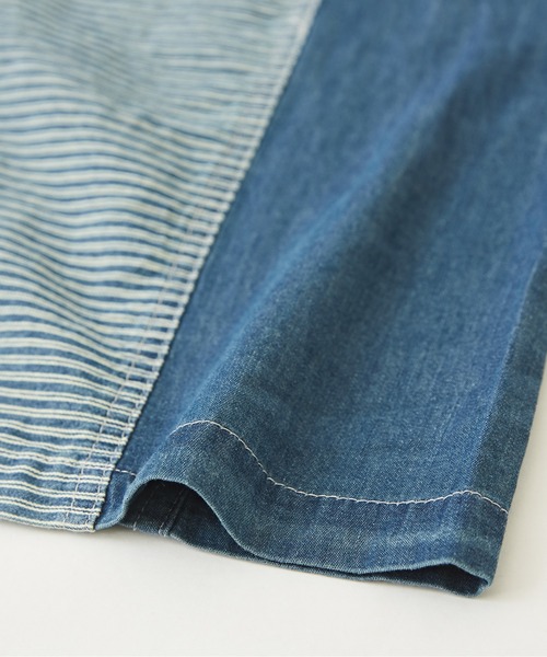 CUBE SUGAR（キューブシュガー）の「WEB限定デニム×ストライプ切替シャツワンピース（シャツワンピース・レディース・ライトブルー/インディゴブルー・M）」の9枚目の写真