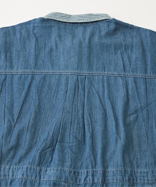 CUBE SUGAR（キューブシュガー）の「WEB限定デニム×ストライプ切替シャツワンピース（シャツワンピース・レディース・ライトブルー/インディゴブルー・M）」の10枚目の写真