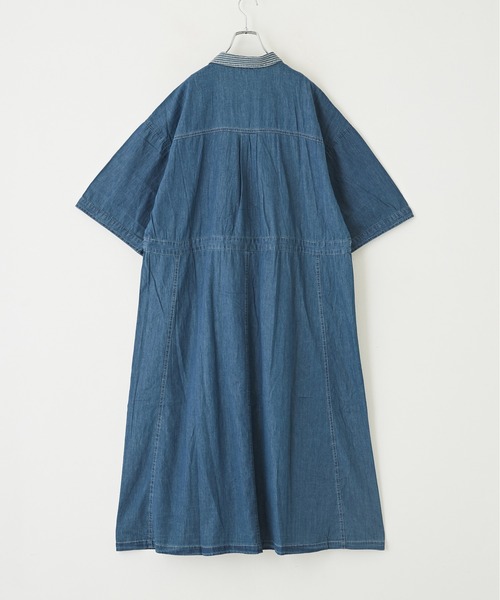 CUBE SUGAR（キューブシュガー）の「WEB限定デニム×ストライプ切替シャツワンピース（シャツワンピース・レディース・ライトブルー/インディゴブルー・M）」の4枚目の写真