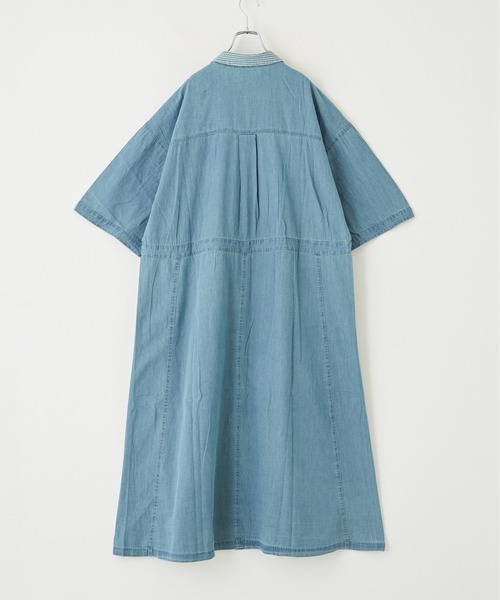 CUBE SUGAR（キューブシュガー）の「WEB限定デニム×ストライプ切替シャツワンピース（シャツワンピース・レディース・ライトブルー/インディゴブルー・M）」の6枚目の写真