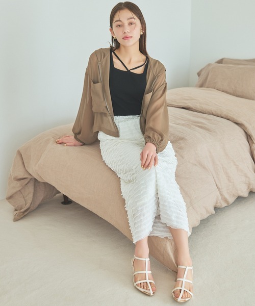 mysty woman（ミスティウーマン）の「［追加1］フリルティアードナロースカート 113510（スカート・レディース・ブラック/オフホワイト・FREE）」の6枚目の写真