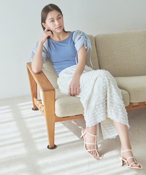 mysty woman（ミスティウーマン）の「［追加1］フリルティアードナロースカート 113510（スカート・レディース・ブラック/オフホワイト・FREE）」の7枚目の写真