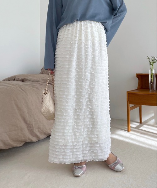 mysty woman（ミスティウーマン）の「［追加1］フリルティアードナロースカート 113510（スカート・レディース・ブラック/オフホワイト・FREE）」の10枚目の写真