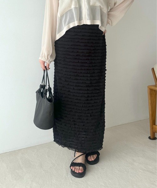 mysty woman（ミスティウーマン）の「［追加1］フリルティアードナロースカート 113510（スカート・レディース・ブラック/オフホワイト・FREE）」の12枚目の写真
