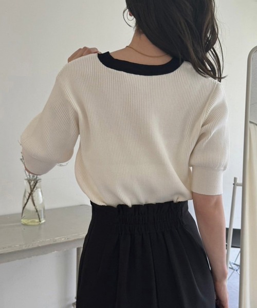 one after another NICE CLAUP（ワンアフターアナザーナイスクラップ）の「ハートボタンVネックカーディガン（カーディガン/ボレロ・レディース・オフホワイト/ホワイト×ブラック/ブラック系その他/イエロー/ホワイト系その他/ピンク・FREE）」の15枚目の写真