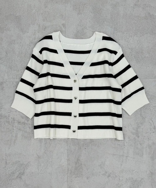 one after another NICE CLAUP（ワンアフターアナザーナイスクラップ）の「ハートボタンVネックカーディガン（カーディガン/ボレロ・レディース・オフホワイト/ホワイト×ブラック/ブラック系その他/イエロー/ホワイト系その他/ピンク・FREE）」の21枚目の写真