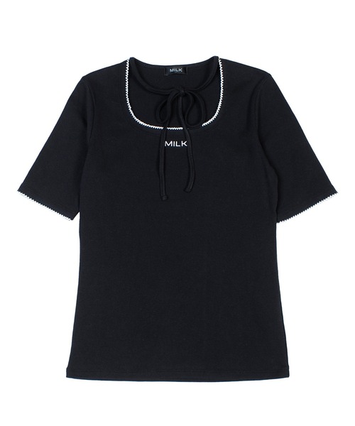 MILK ミルク ロゴハイネック Tシャツ ブラック MILK（ミルク）の「チョーカー トップス（Tシャツ/カットソー