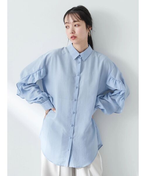 ブラウス シャツ エコスエードフリルシャツ レディース フリル サテン レディーストップスTシャツ キュート OL風 シャツ