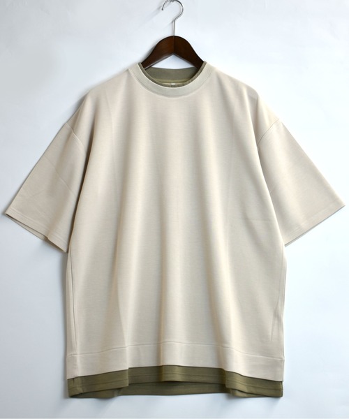 Starting Over（スターティングオーバー）の「fake layered double knit T-shirt/接触冷感 フェイクレイヤード ダンボールニット クルーネック半袖Tシャツ（Tシャツ/カットソー・メンズ・ブラック/サックスブルー/ベージュ/ホワイト・M/L/XL）」の4枚目の写真