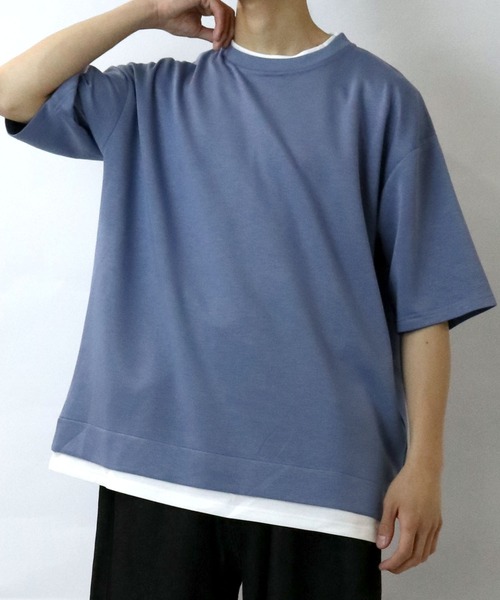 Starting Over（スターティングオーバー）の「fake layered double knit T-shirt/接触冷感 フェイクレイヤード ダンボールニット クルーネック半袖Tシャツ（Tシャツ/カットソー・メンズ・ブラック/サックスブルー/ベージュ/ホワイト・M/L/XL）」の11枚目の写真