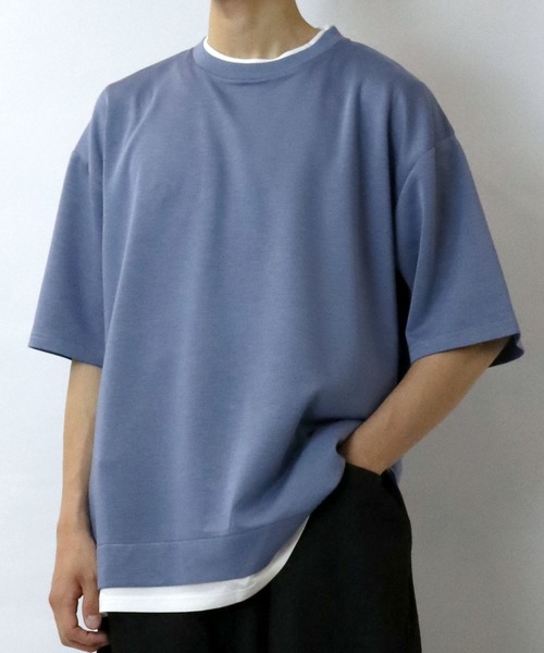 Starting Over（スターティングオーバー）の「fake layered double knit T-shirt/接触冷感 フェイクレイヤード ダンボールニット クルーネック半袖Tシャツ（Tシャツ/カットソー・メンズ・ブラック/サックスブルー/ベージュ/ホワイト・M/L/XL）」の12枚目の写真
