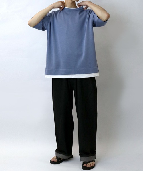Starting Over（スターティングオーバー）の「fake layered double knit T-shirt/接触冷感 フェイクレイヤード ダンボールニット クルーネック半袖Tシャツ（Tシャツ/カットソー・メンズ・ブラック/サックスブルー/ベージュ/ホワイト・M/L/XL）」の13枚目の写真