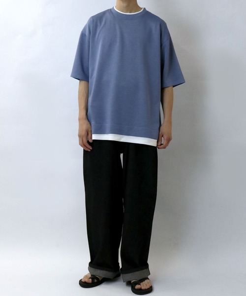 Starting Over（スターティングオーバー）の「fake layered double knit T-shirt/接触冷感 フェイクレイヤード ダンボールニット クルーネック半袖Tシャツ（Tシャツ/カットソー・メンズ・ブラック/サックスブルー/ベージュ/ホワイト・M/L/XL）」の14枚目の写真