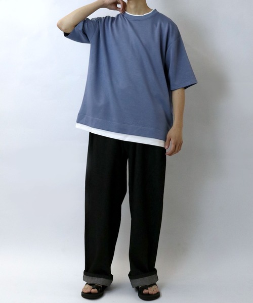 Starting Over（スターティングオーバー）の「fake layered double knit T-shirt/接触冷感 フェイクレイヤード ダンボールニット クルーネック半袖Tシャツ（Tシャツ/カットソー・メンズ・ブラック/サックスブルー/ベージュ/ホワイト・M/L/XL）」の15枚目の写真