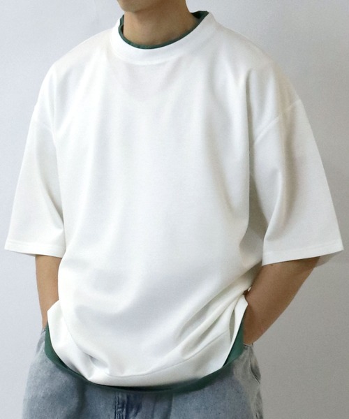 Starting Over（スターティングオーバー）の「fake layered double knit T-shirt/接触冷感 フェイクレイヤード ダンボールニット クルーネック半袖Tシャツ（Tシャツ/カットソー・メンズ・ブラック/サックスブルー/ベージュ/ホワイト・M/L/XL）」の16枚目の写真