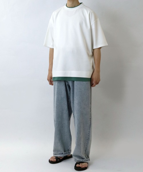 Starting Over（スターティングオーバー）の「fake layered double knit T-shirt/接触冷感 フェイクレイヤード ダンボールニット クルーネック半袖Tシャツ（Tシャツ/カットソー・メンズ・ブラック/サックスブルー/ベージュ/ホワイト・M/L/XL）」の18枚目の写真
