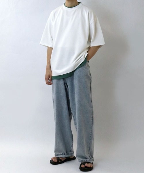 Starting Over（スターティングオーバー）の「fake layered double knit T-shirt/接触冷感 フェイクレイヤード ダンボールニット クルーネック半袖Tシャツ（Tシャツ/カットソー・メンズ・ブラック/サックスブルー/ベージュ/ホワイト・M/L/XL）」の19枚目の写真