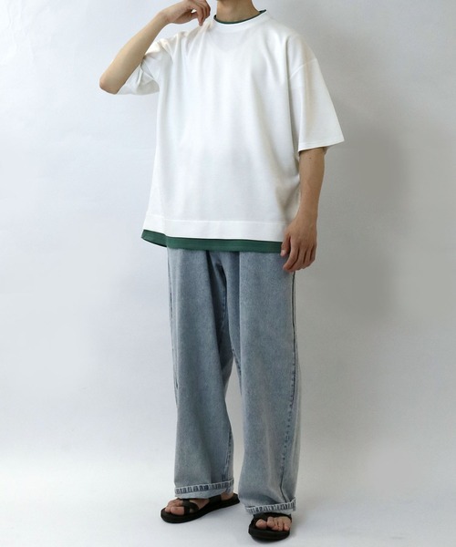 Starting Over（スターティングオーバー）の「fake layered double knit T-shirt/接触冷感 フェイクレイヤード ダンボールニット クルーネック半袖Tシャツ（Tシャツ/カットソー・メンズ・ブラック/サックスブルー/ベージュ/ホワイト・M/L/XL）」の20枚目の写真