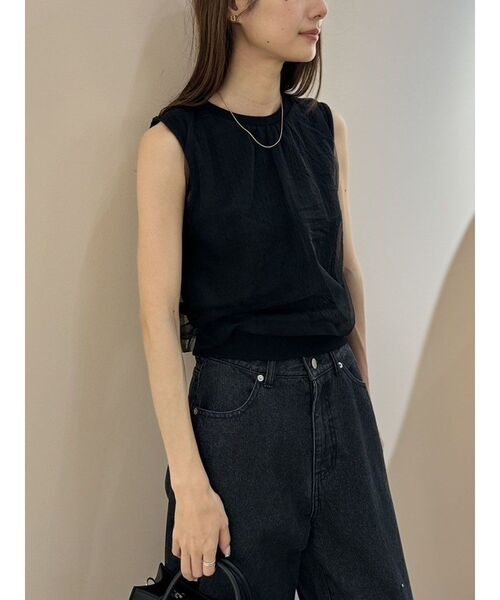 CALNAMUR（カルナムール）の「シアーカバーノースリーブトップス（Tシャツ/カットソー・レディース・ホワイト/ピンク/ブラック・FREE）」の4枚目の写真