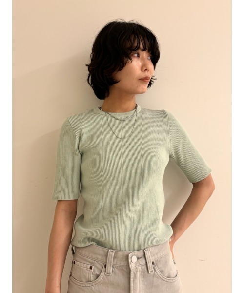 Mila Owen(ミラオーウェン)の「ハーフスリーブオーガニックリブニットプルオーバー【手洗い可能】(ニット/セーター・レディース・アイボリー/ミント/ブルー/チャコールグレー・1/0)」の4枚目の写真