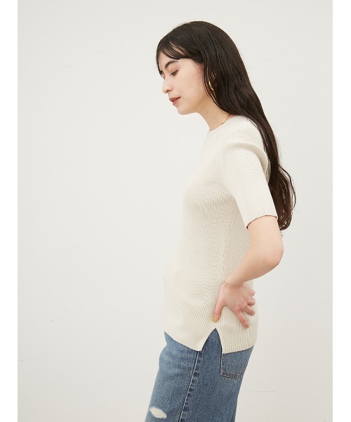 Mila Owen(ミラオーウェン)の「ハーフスリーブオーガニックリブニットプルオーバー【手洗い可能】(ニット/セーター・レディース・アイボリー/ミント/ブルー/チャコールグレー・1/0)」の5枚目の写真