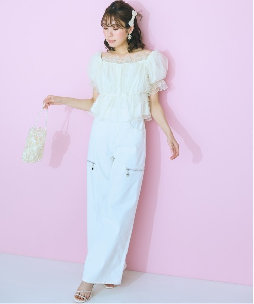 marun(マルン)の「<大きいサイズ> チュールギャザートップス marun(Tシャツ/カットソー・レディース・アイボリー/ブラック・L/LL/3L/4L/5L)」の10枚目の写真
