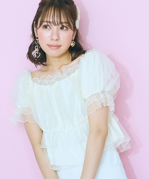 marun(マルン)の「<大きいサイズ> チュールギャザートップス marun(Tシャツ/カットソー・レディース・アイボリー/ブラック・L/LL/3L/4L/5L)」の22枚目の写真