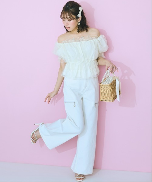 marun(マルン)の「<大きいサイズ> チュールギャザートップス marun(Tシャツ/カットソー・レディース・アイボリー/ブラック・L/LL/3L/4L/5L)」の14枚目の写真