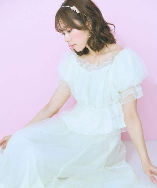 marun(マルン)の「<大きいサイズ> チュールギャザートップス marun(Tシャツ/カットソー・レディース・アイボリー/ブラック・L/LL/3L/4L/5L)」の20枚目の写真