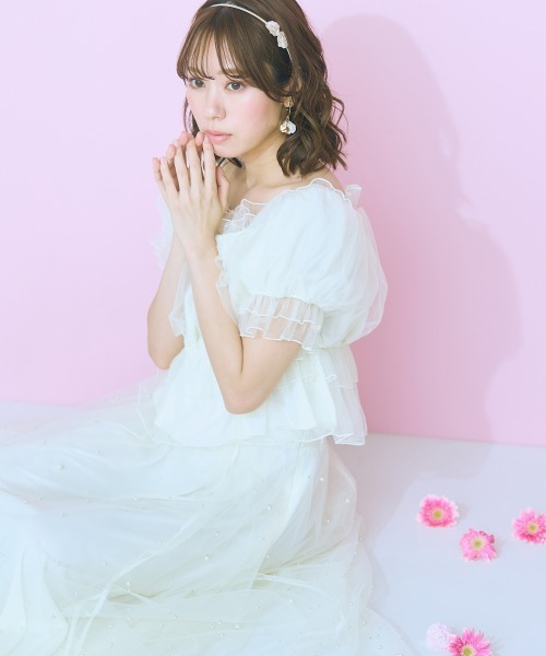 marun(マルン)の「<大きいサイズ> チュールギャザートップス marun(Tシャツ/カットソー・レディース・アイボリー/ブラック・L/LL/3L/4L/5L)」の21枚目の写真