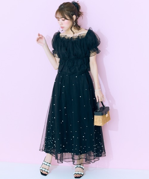 marun(マルン)の「<大きいサイズ> チュールギャザートップス marun(Tシャツ/カットソー・レディース・アイボリー/ブラック・L/LL/3L/4L/5L)」の11枚目の写真