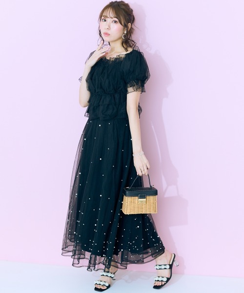 marun(マルン)の「<大きいサイズ> チュールギャザートップス marun(Tシャツ/カットソー・レディース・アイボリー/ブラック・L/LL/3L/4L/5L)」の5枚目の写真