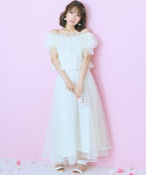 marun(マルン)の「<大きいサイズ> チュールギャザートップス marun(Tシャツ/カットソー・レディース・アイボリー/ブラック・L/LL/3L/4L/5L)」の4枚目の写真