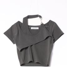 SPIRALGIRL | ビット付きアシメホルターピグメントリブトップス(Tシャツ/カットソー)