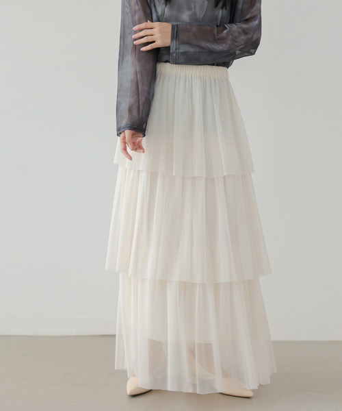 ECLIN（エクラン）の「ティアードチュールフリルスカート（スカート・レディース・アイボリー/ブラック/グレー・S/M/L）」の2枚目の写真