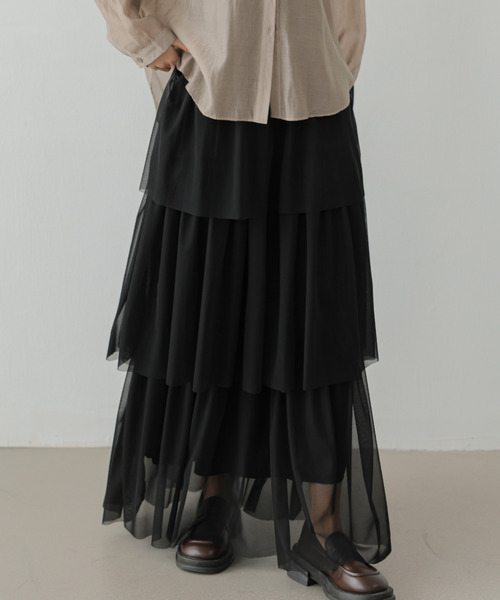ECLIN（エクラン）の「ティアードチュールフリルスカート（スカート・レディース・アイボリー/ブラック/グレー・S/M/L）」の13枚目の写真