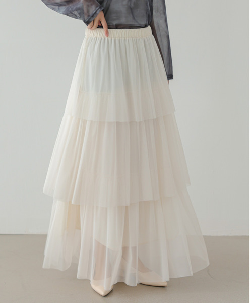 ECLIN（エクラン）の「ティアードチュールフリルスカート（スカート・レディース・アイボリー/ブラック/グレー・S/M/L）」の12枚目の写真