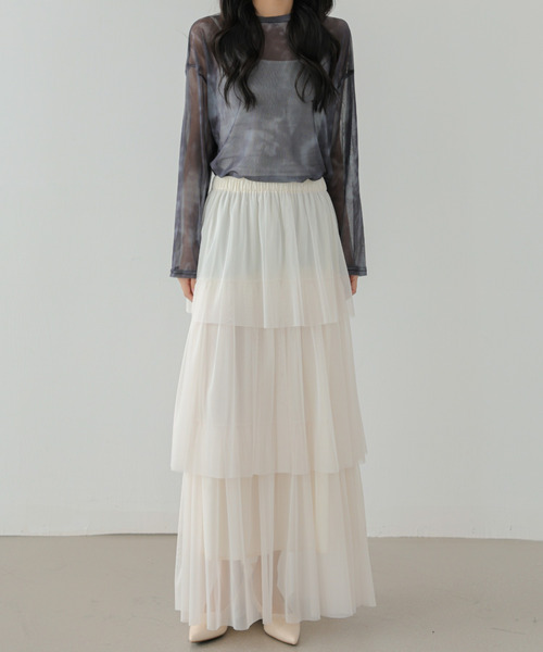 ECLIN（エクラン）の「ティアードチュールフリルスカート（スカート・レディース・アイボリー/ブラック/グレー・S/M/L）」の11枚目の写真