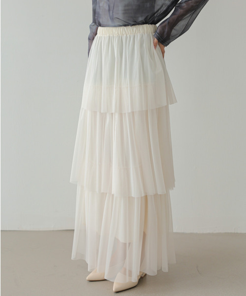 ECLIN（エクラン）の「ティアードチュールフリルスカート（スカート・レディース・アイボリー/ブラック/グレー・S/M/L）」の8枚目の写真
