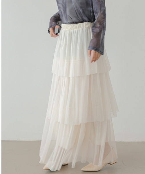 ECLIN（エクラン）の「ティアードチュールフリルスカート（スカート・レディース・アイボリー/ブラック/グレー・S/M/L）」の7枚目の写真