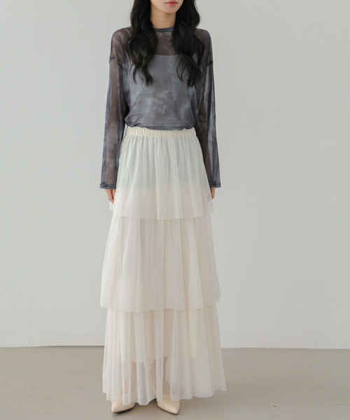 ECLIN（エクラン）の「ティアードチュールフリルスカート（スカート・レディース・アイボリー/ブラック/グレー・S/M/L）」の22枚目の写真