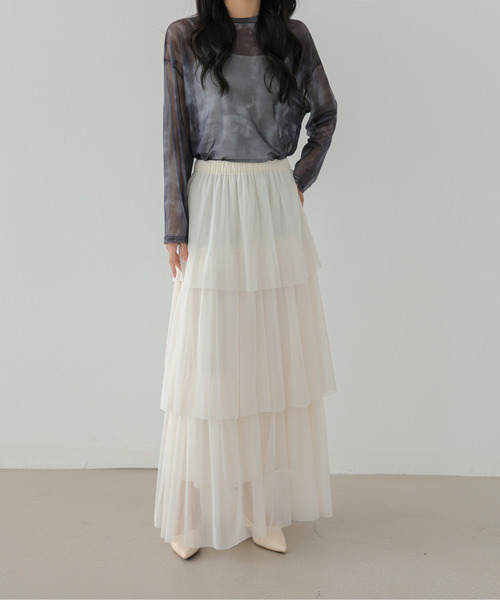 ECLIN（エクラン）の「ティアードチュールフリルスカート（スカート・レディース・アイボリー/ブラック/グレー・S/M/L）」の21枚目の写真