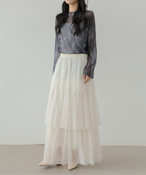ECLIN（エクラン）の「ティアードチュールフリルスカート（スカート・レディース・アイボリー/ブラック/グレー・S/M/L）」の20枚目の写真