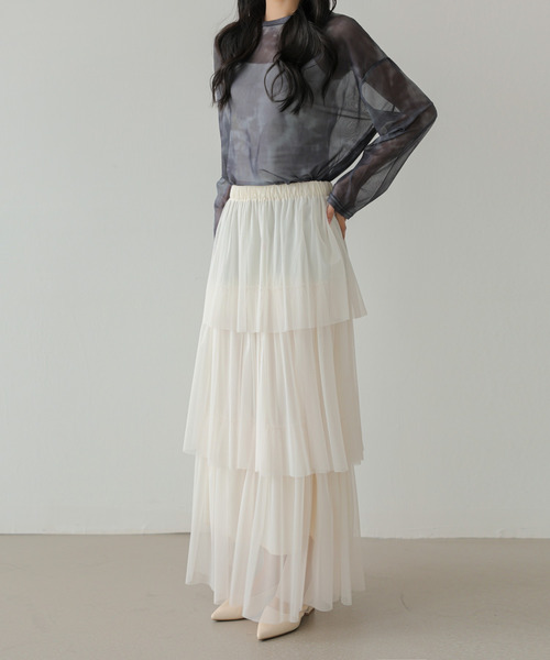 ECLIN（エクラン）の「ティアードチュールフリルスカート（スカート・レディース・アイボリー/ブラック/グレー・S/M/L）」の19枚目の写真