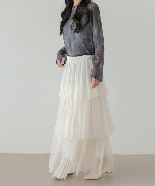 ECLIN（エクラン）の「ティアードチュールフリルスカート（スカート・レディース・アイボリー/ブラック/グレー・S/M/L）」の18枚目の写真