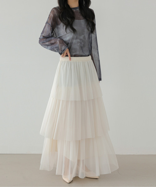 ECLIN（エクラン）の「ティアードチュールフリルスカート（スカート・レディース・アイボリー/ブラック/グレー・S/M/L）」の17枚目の写真