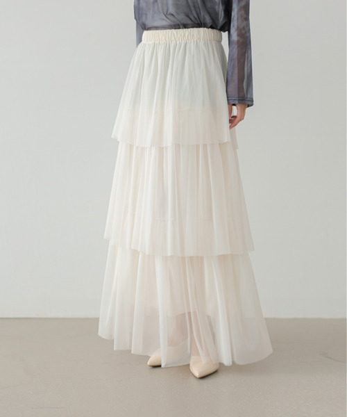 ECLIN（エクラン）の「ティアードチュールフリルスカート（スカート・レディース・アイボリー/ブラック/グレー・S/M/L）」の15枚目の写真